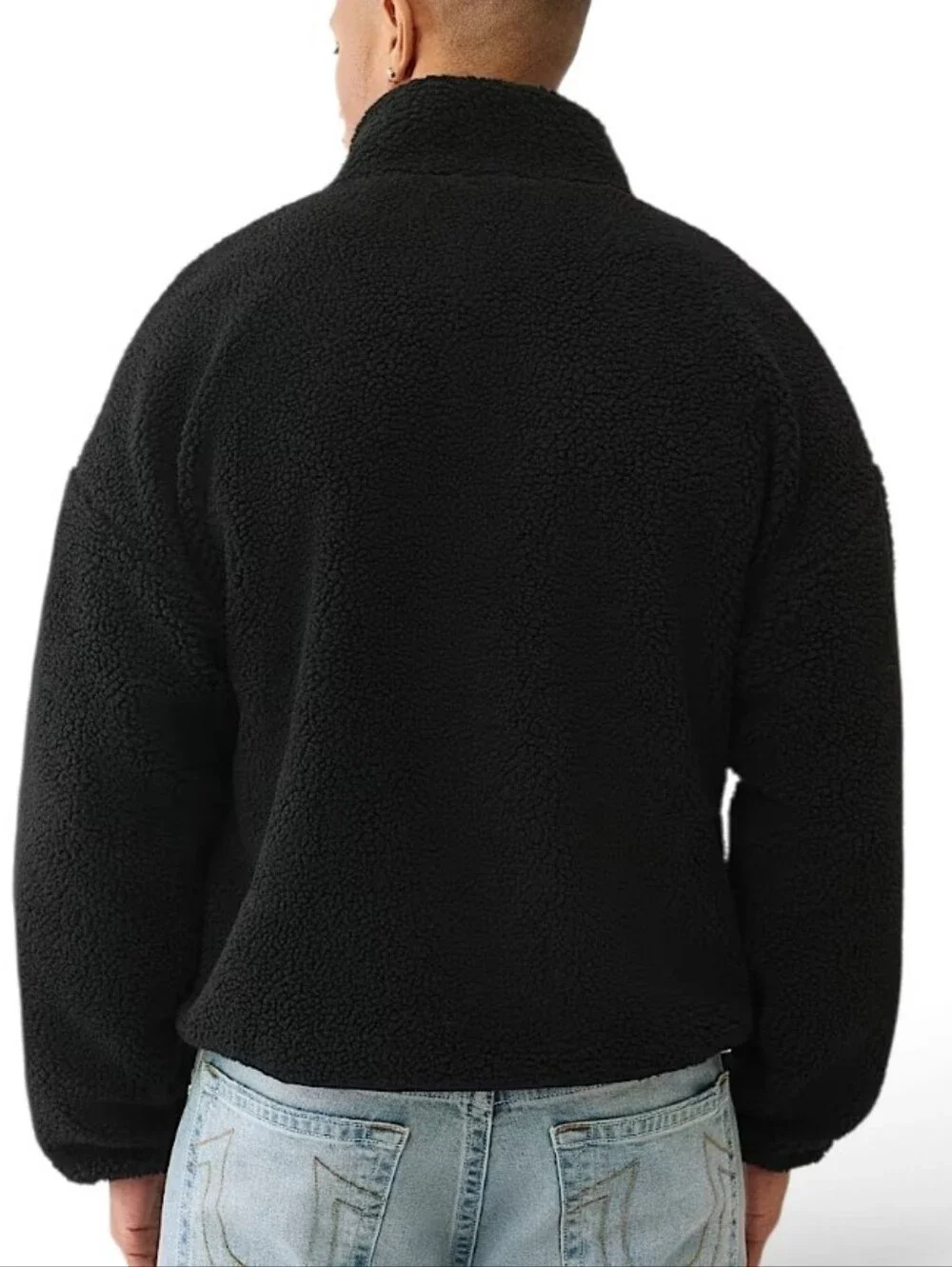 NWT True Religion Sherpa Logo Jacket Full Zip Black